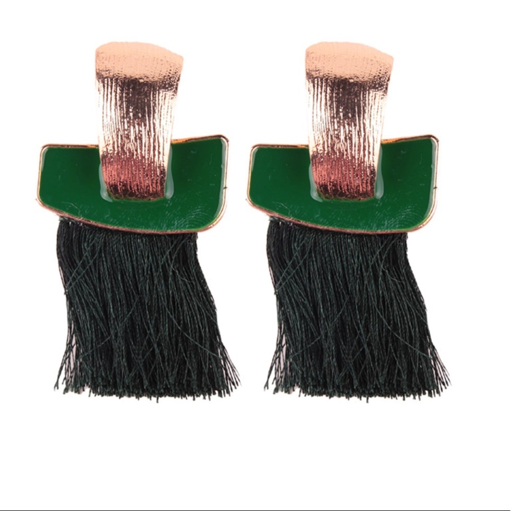 Beautiful Green Royalty Metallic Tassel Earrings